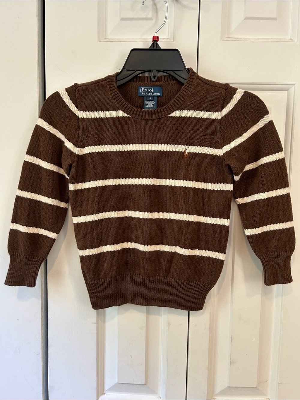 Polo Ralph Lauren Boys Brown Cream Striped Pullover Sweater Long Sleeve Size 6